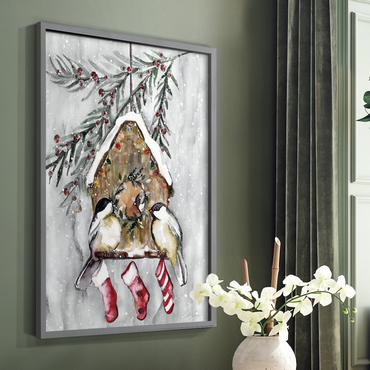 Winter Birds Framed Print - Solid Wood in Single Picture Frame Solid Wood 2 Framed Print