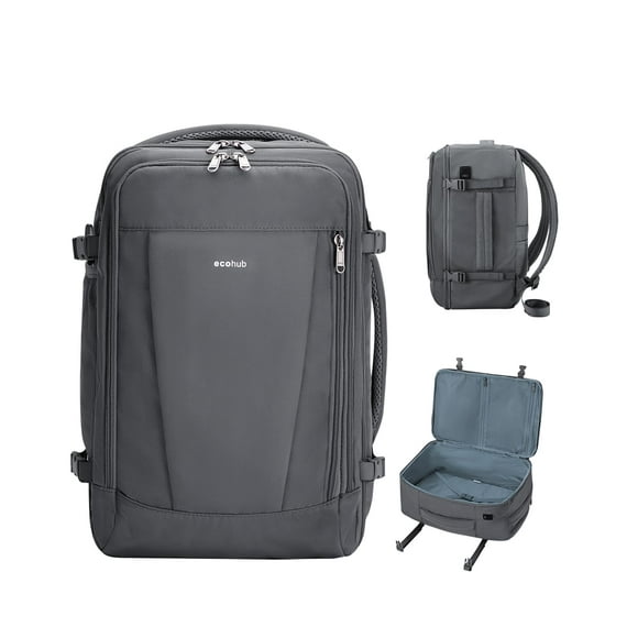 Mochila de viaje ECOHUB de 17 pulgadas con puerto USB y funda para equipaje, color gris