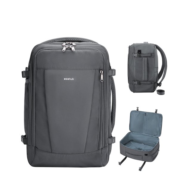 Mochila de viaje ECOHUB de 17 pulgadas con puerto USB y funda para equipaje, color gris