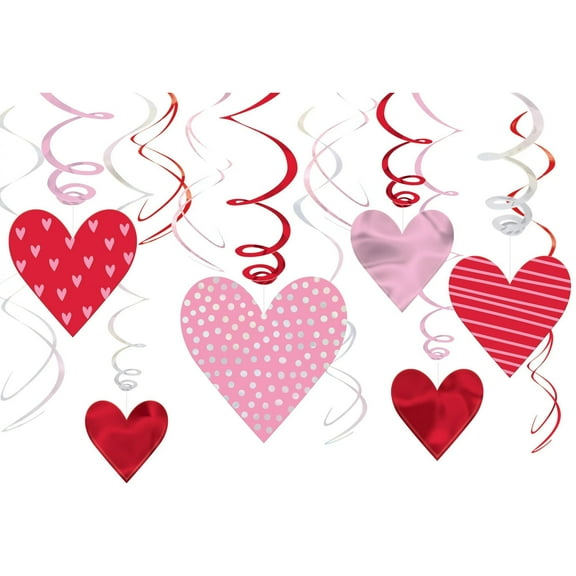 Amscan Valentine's Day Spiral Decorations, 24" x 7", Red/Pink, Pack Of 36 Decorations
