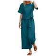 thumbnail image 1 of Conjunto de dos piezas para mujer compuesto por top corto y pantalones anchos: manga corta, cuello redondo, conjunto informal de verano, 1 of 5