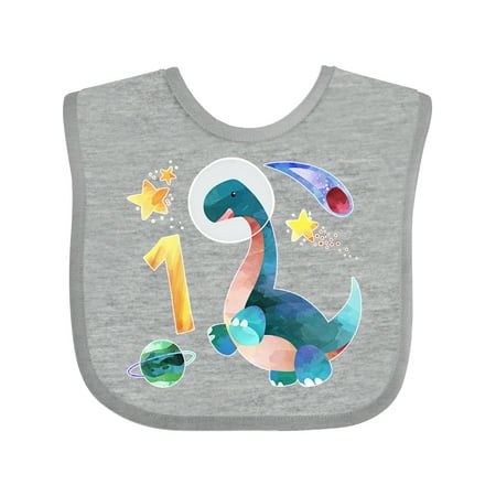 

Inktastic First Birthday Dinosaur Astronaut with Stars and Planet Gift Baby Boy or Baby Girl Bib