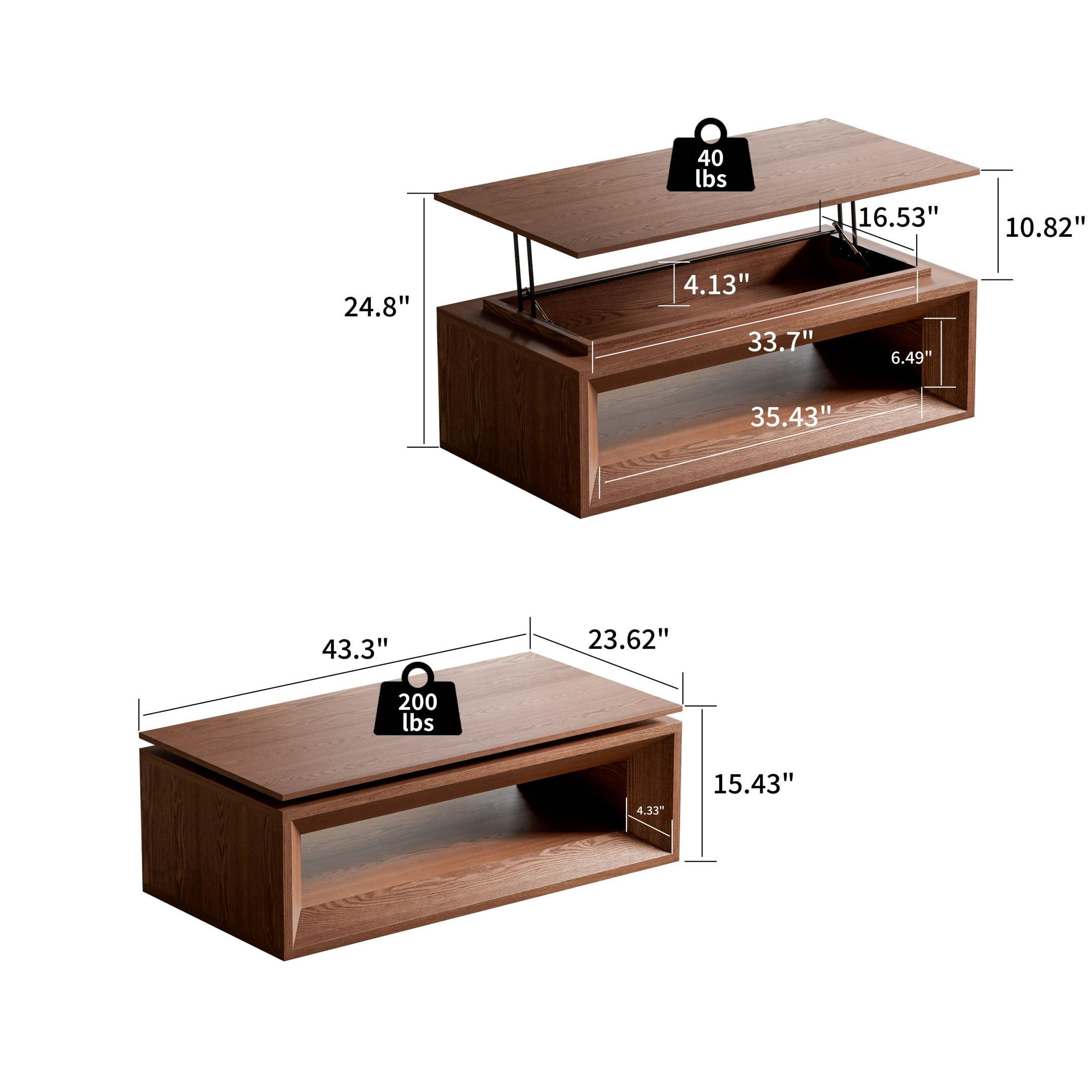 Lift-Top Adjustable Coffee Table with Hidden Storage, Solid Wood Veneered Modern End Table, Accent Cocktail Table