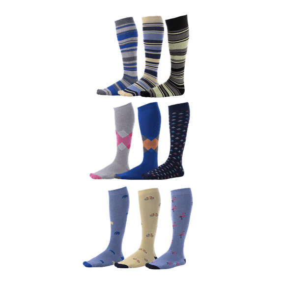 Pierre Henry Over the Calf Socks for Men (9 pairs) | Cotton Over the Calf Dress Socks | Long Socks Stays up