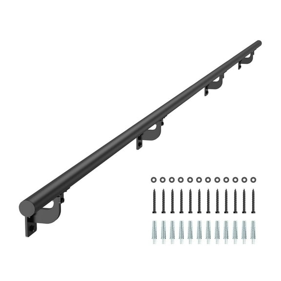 VEVOR Wall Mounted Stair Handrail, 12ft Pipe Staircase Handrail, Black Galvanized Aluminum, 1.26 inch Pipe Diameter, Indoor&Outdoor Staircase Railing,Industrial Hand Rail for Steps,Security Baluster