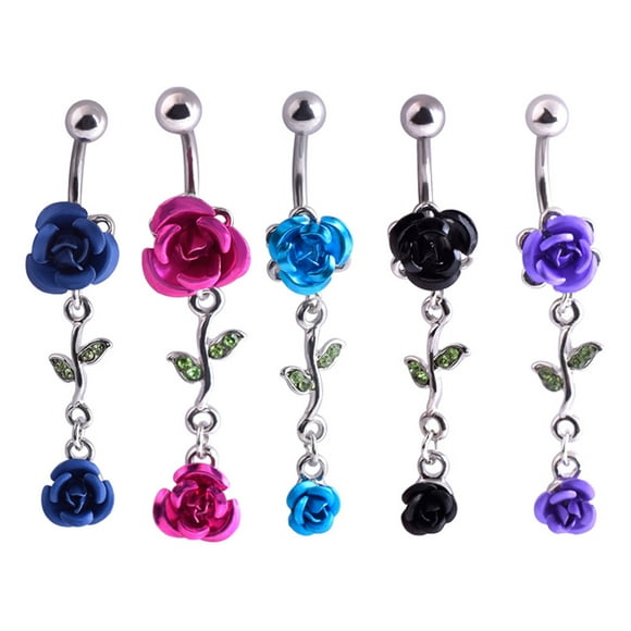 Trayknick 1Pc Women Dual Rose Flower Belly Button Navel Ring Body Piercing Jewelry Gift Purple