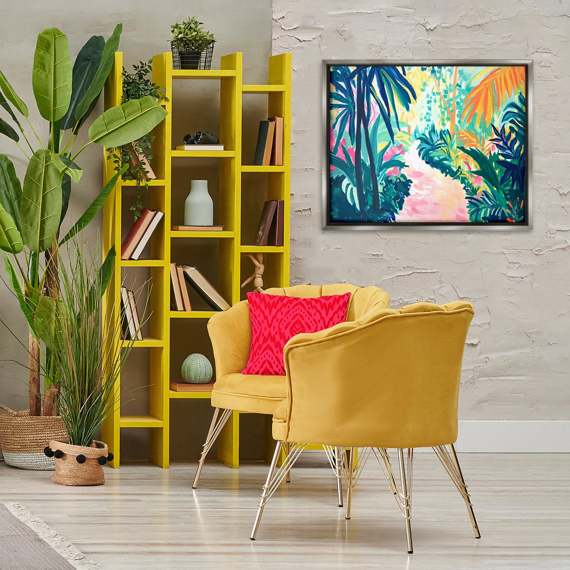 Stupell Industries Garden Of Bright Color Botanical & Floral Painting Gray Floater Framed Canvas Art Print Wall Art, 31 x 25