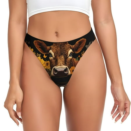 Thongs for Women - Sunflower Butterfly Cow No Show Seamless Womens Thongs Underwear  Stretch G String Thongs for Women  Ladies Breathable Thong Bikini Panties Briefs