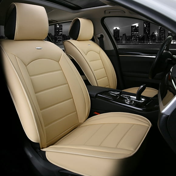 Leadwolf 2pcs Car Front Seat Cover for Dodge for RAM 2019-Present 2 Seats Leather Airbag Compatible Leather Waterproof Front Set Cushion Protector Beige
