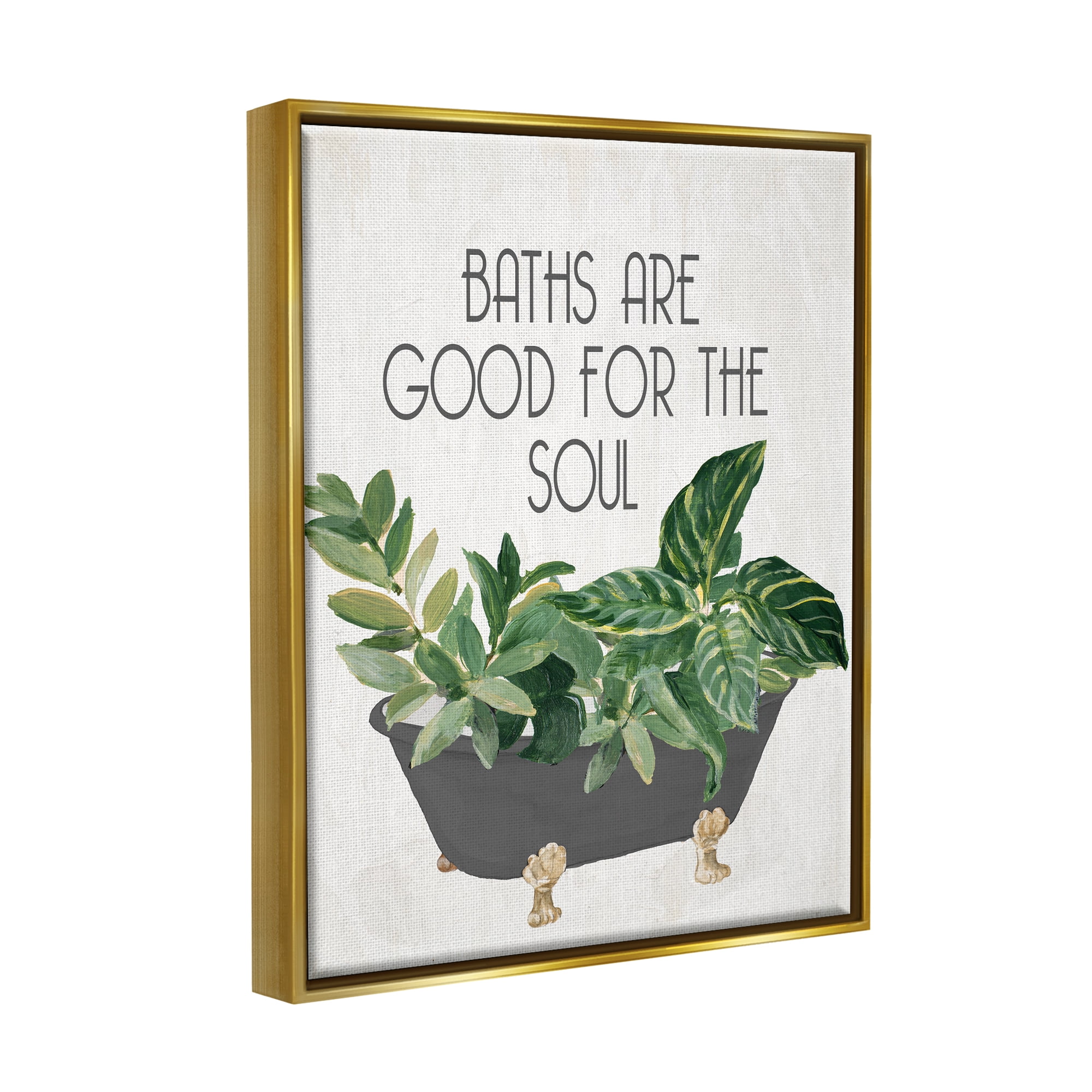 Stupell Industries Botanical Bath Phrase Typography Painting Gold Floater Framed Art Print Wall Art, 17 x 21