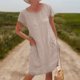 thumbnail image 1 of Vestido Vestido informal de mujer con cuello redondo de lino y algodón de gran tamaño para uso diario (Caqui S) Cgtredaw Caqui T S para Mujer, 1 of 6