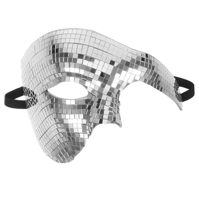 FELTECHELECTR Máscara de Halloween: Máscara de discoteca brillante para adultos, máscara de espejo para mascarada, para mujeres, hombres, DJ, escenario, bar, fiesta, decoración navideña, plateada.