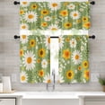 thumbnail image 1 of Floral Kitchen Curtains Window Curtains Valance and Tier Set 36 Inch, Green Background Sunflowers Daisy Rod Pocket Short Tier Curtain, Botanical Small Cafe Curtains for Kitchen Decor, 1 of 5