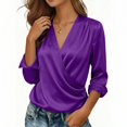 thumbnail image 6 of Zynoxe Long Sleeve Shirts for Women Lightweight Smooth Satin Womens Tops Fashion Versatile Solid Color V Neck Shirt Top Elegant Wrap Front Casual Blouse Business Casual Outfits XL, 6 of 10