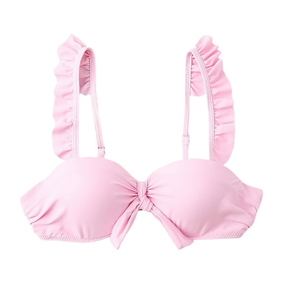 GEWSEY Women's Push Up Bikini Top Twist Front V Neck Swimsuit Top Wide Shoulder Straps Bathing Suit Top (Pink, S)