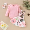 Patpat 3-piece Baby / Toddler Solid Top, Floral Suspender Skirt and Headband