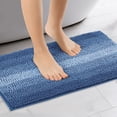 thumbnail image 2 of REGALWOVEN Alfombrillas de baño de color contrastante a rayas, alfombra de baño de felpa antideslizante, tapetes para el suelo del baño, bañera y ducha azul marino 20" x 32", 2 of 6