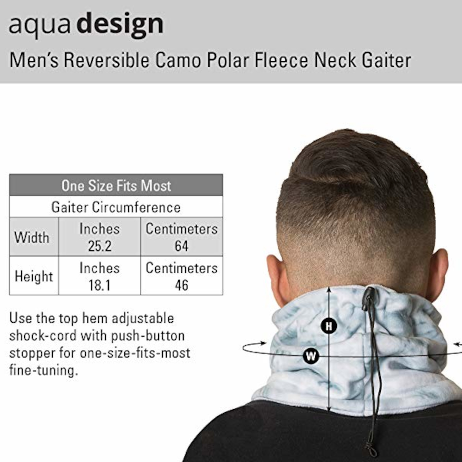 Aqua Design Neck Warmer Men Gaiter: Winter Cold Weather Camo Fleece Face Mask: Black Water - image 2 of 6