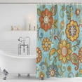 thumbnail image 3 of Turquoise Boho Floral Shower Curtain, Waterproof Shower Curtains for Bathroom, Vintage Abstract Art Ethnic Flowers Washable Fabric Bathtub Curtain Set Bath Decor with 12 Hooks Stall 36"x72", 3 of 8