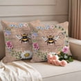 thumbnail image 2 of Spring Flowers Pillow Covers 2 Pack Watercolor Country White Yellow Pink Floral Bee Brown Wood Grain Pillowcase Waterproof Outdoor Throw Pillow Cover for Patio Garden Square Cushion 26”x26”, 2 of 9