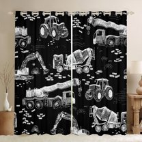 Feelyou Boys Construction Truck Black Out Curtains, Tractor Machinery Curtains Pack of 2 (42x63 Each), Black Grey Vehicle Bedroom Curtains, Blackout Curtains Bedroom Decor