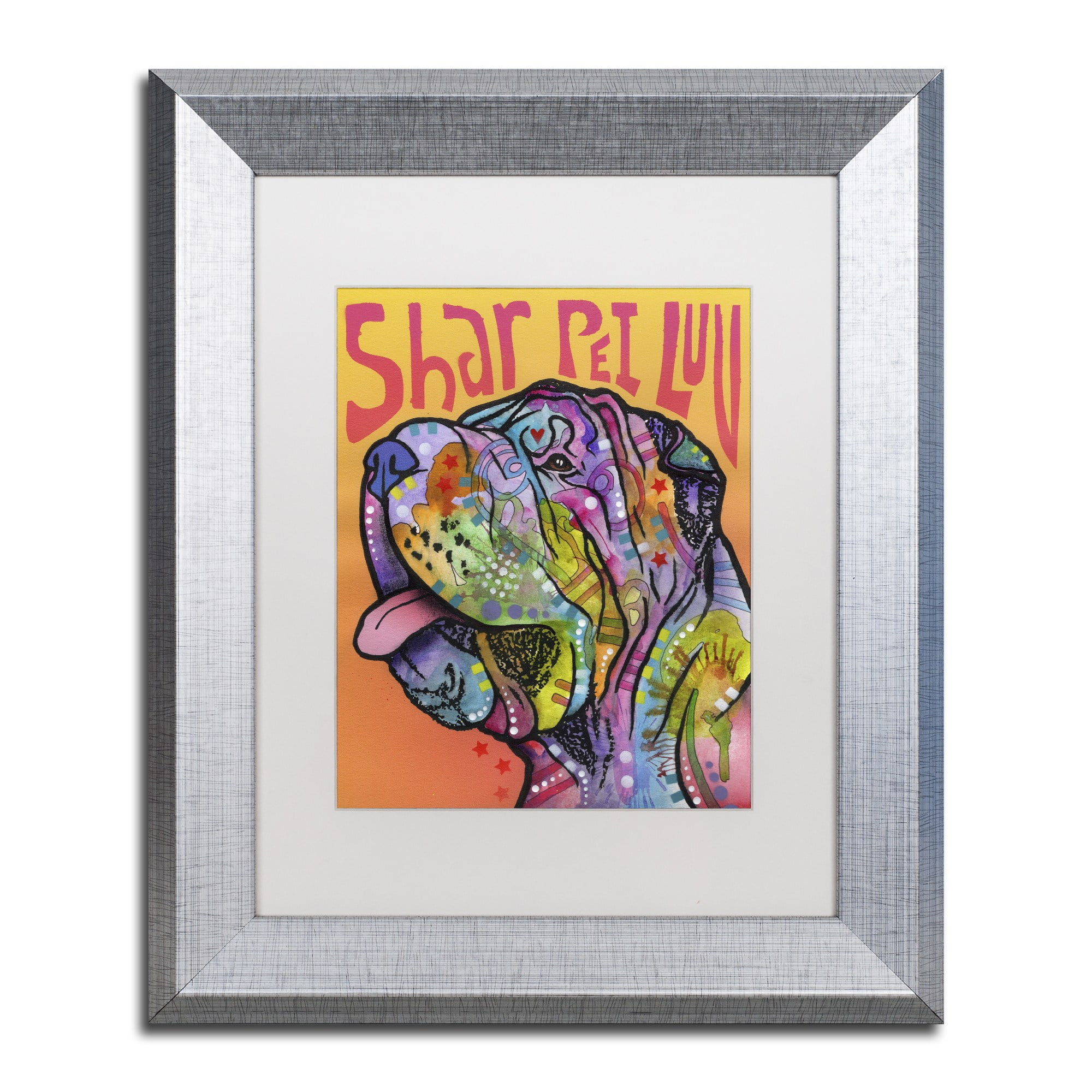 Trademark Fine Art 'Shar Pei Love' Canvas Art by Dean Russo, White Matte, Silver Frame