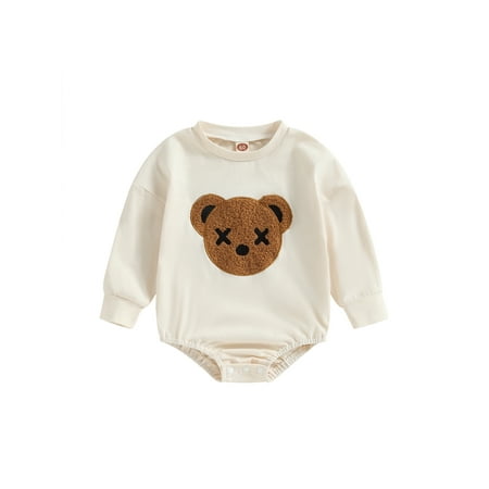 

Jkerther Baby Sweatshirt Romper Onesie Newborn Girl Boy Bubble Romper Infant Crewneck Oversized Sweater Bodysuit Clothes Outfits