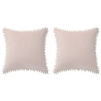 PiccoCasa Soft Velvet Decorative Pompoms Throw Pillow Covers Pale Pink 16" x 16" 2