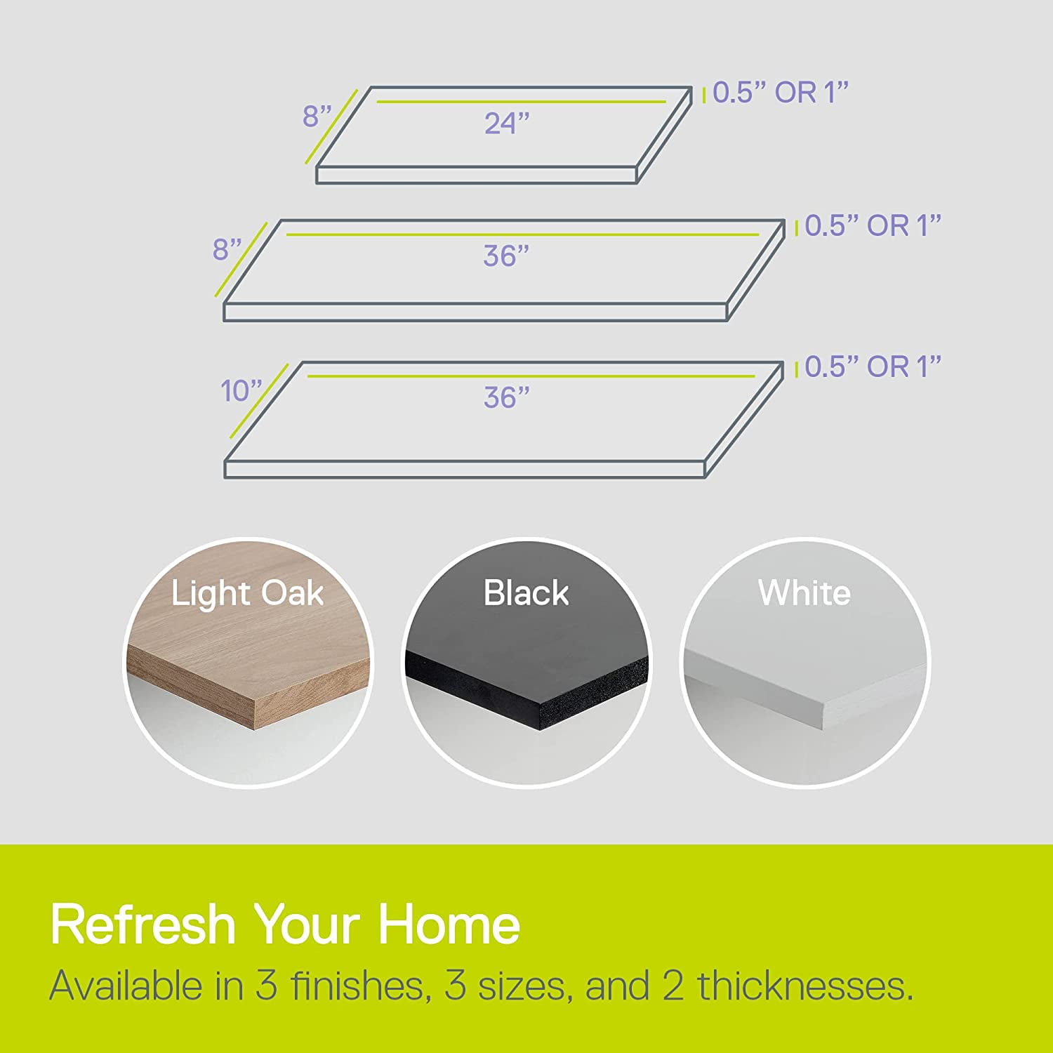Delta Floating Wall Shelves 2 Pack- White - 24 in x 8 in x .5 in - Reforested Wood Shelves