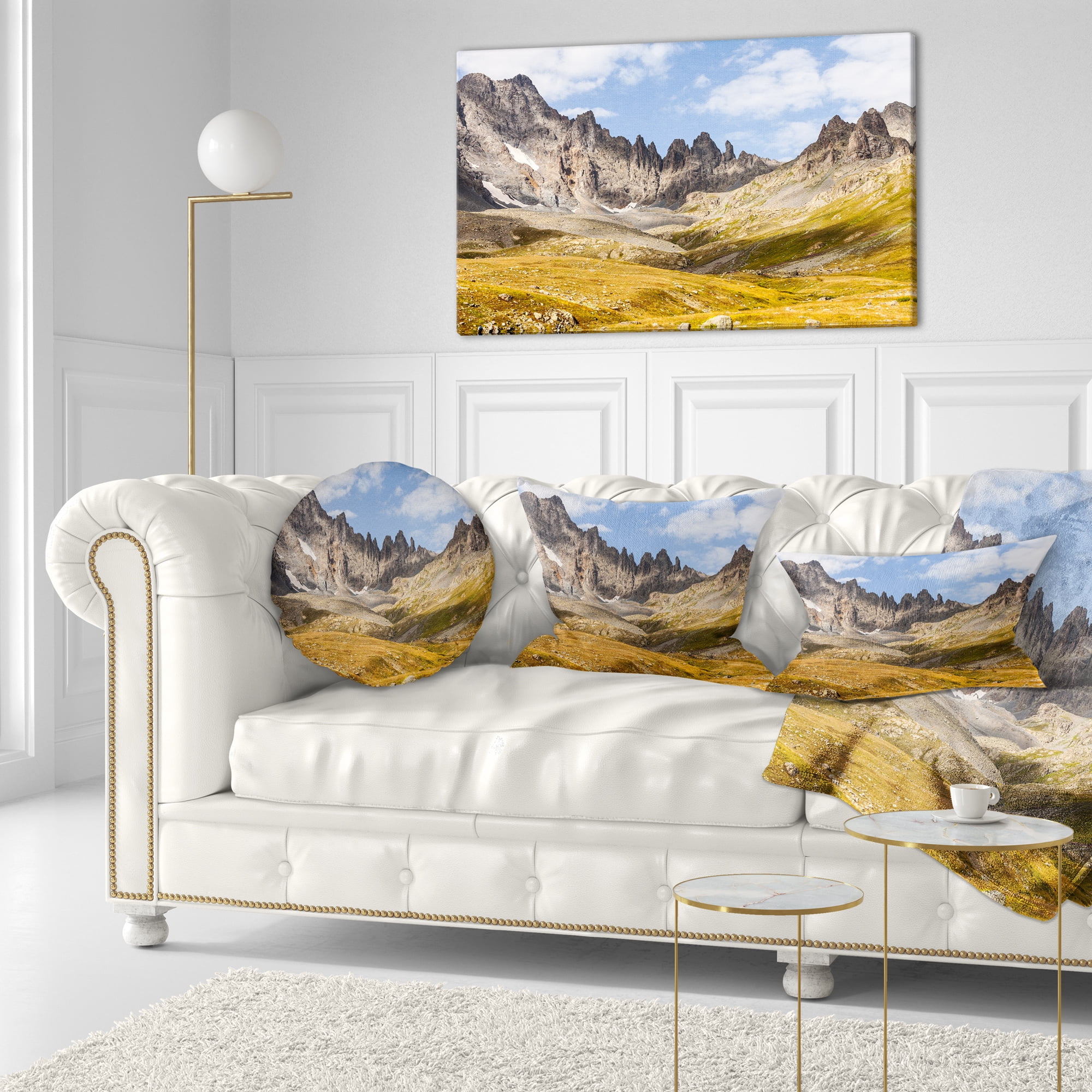 Designart Hills and Valleys in Golden Morning - Landscape Photography Throw Pillow - 12x20
