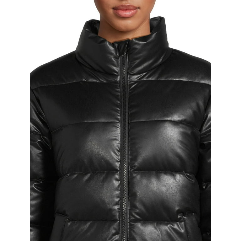 Calvin Klein Women's Faux Leather Puffer Jacket - Black - S