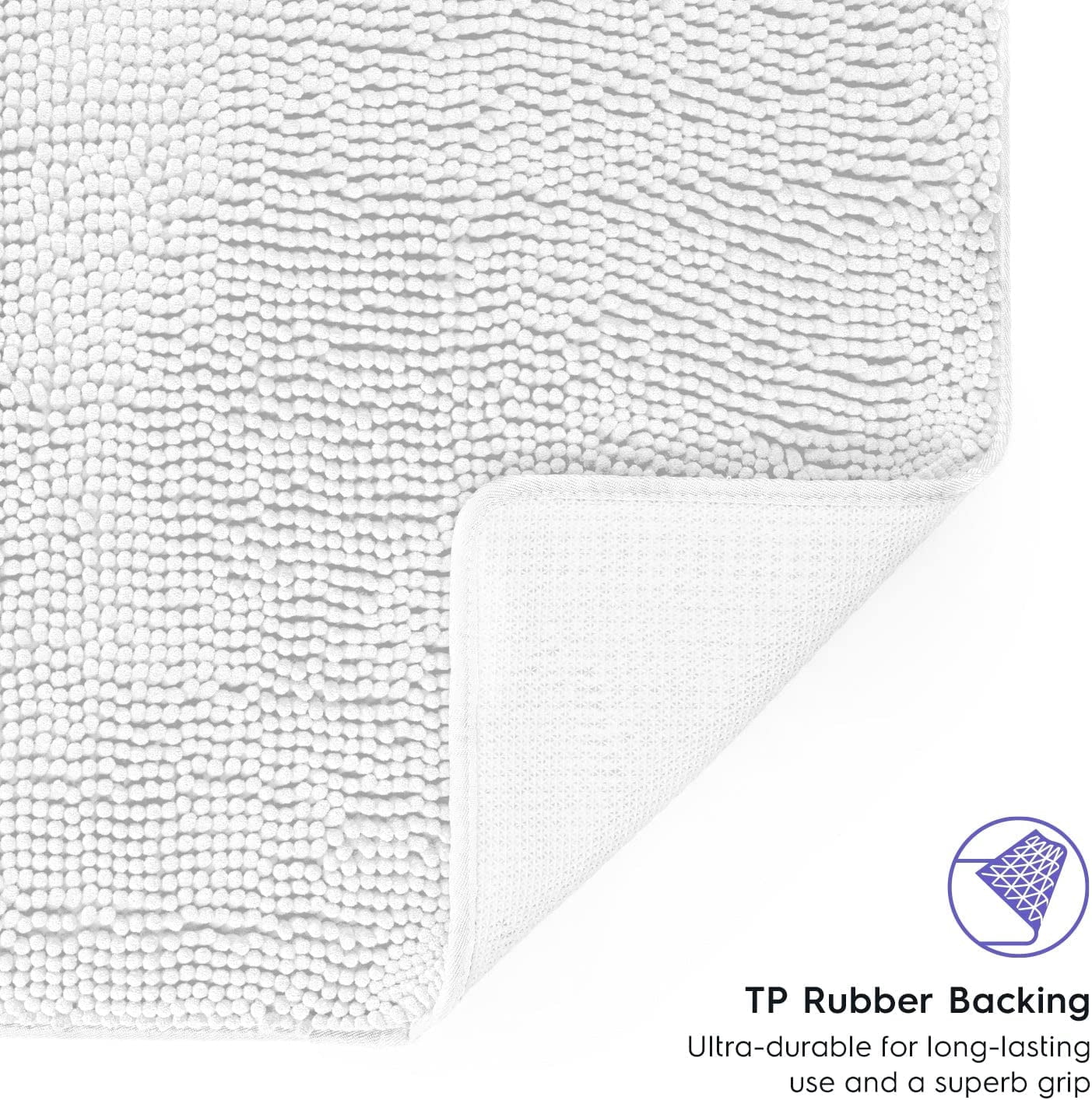 Bathroom Rugs, Extra-Thick Memory Foam Bath Mat, Ultra-Soft Chenille Microfiber, Highly Absorbent, Machine Washable, Shaggy Bath Mats for Bathroom, Non-Slip (21x32 + 20x22, 2pcs) White