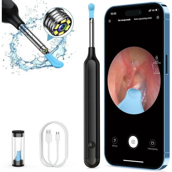 Ear Cleaner with Camera, Earwax Camera Ear Camera Otoscope Cleaner, Ear Wax Removal Kit with Camera, 6 LED Light and 500W HD Endoscope for iPhone & Android Smart Phones, Black