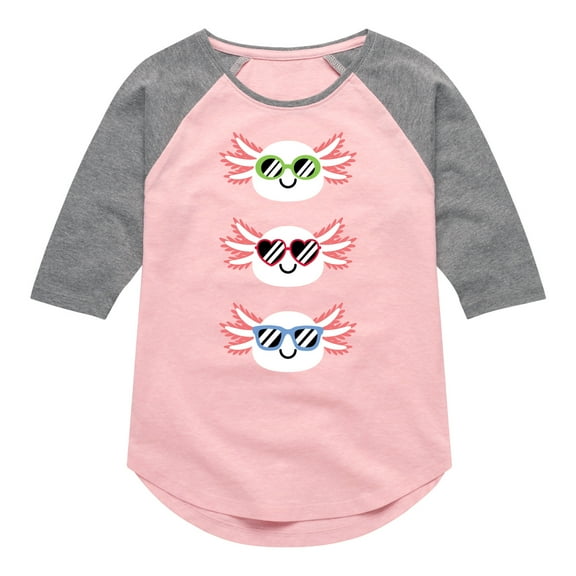 Instant Message - Sunglasses Axolotls - Toddler And Youth Girls Raglan Graphic T-Shirt