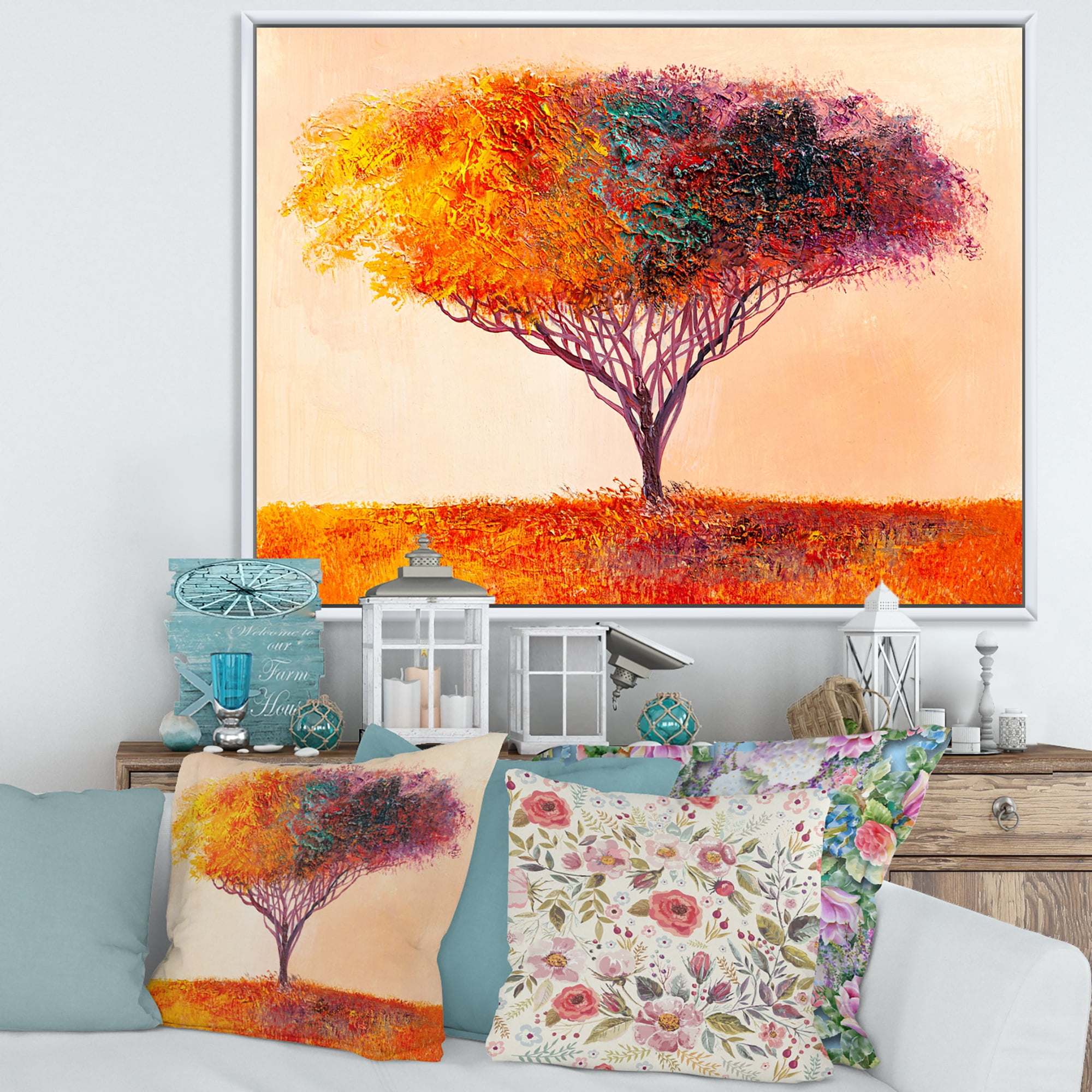 Designart 'Impressionist Landscape Colorful Abstract Tree' Modern Framed Canvas Wall Art Print