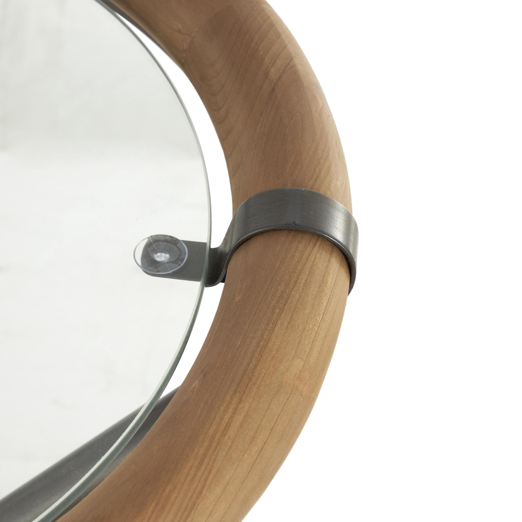 DecMode 20" x 22" Brass Metal Round Accent Table with Brown Wooden Framed Glass Tabletop, 1-Piece