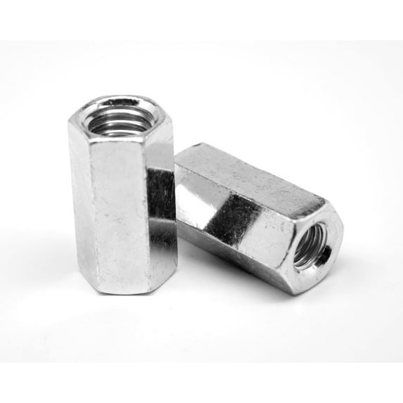 3/8"-24 x W1/2" x 1 1/8" Fine Thread A563 Grade A Hex Rod Coupling Nut Low Carbon Steel Zinc Plated Pk 1250