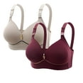 thumbnail image 2 of Feancey Everyday Bra for Women 2 Pack Plus Size Wireless Bras Seamless Full Coverage Push Up Brassiere Solid Color Casual Sports Bras Wine XL, 2 of 7