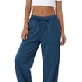 thumbnail image 2 of Sundazz Wide leg Sweatpants Women Baggy Sweat Pants Drawstring Casual Workout Pants with Pockets,Navy Blue,XS, 2 of 8