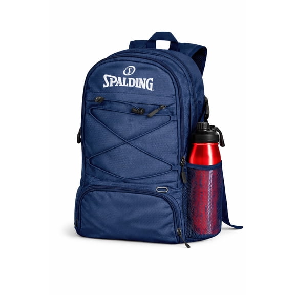 Spalding Soccer Backpack Sports Bag with Ball & Ventilated Shoe Compartment, 30L Waterproof Oxford Gym Bag, Navy