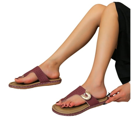 

YanHoo Clearance Women s Thong Slide Sandals - Summer Dressy Bohemian Slip On Flat Sandals Cute Low Wedge Flip Flop Summer Open Toe Sandal Shoes