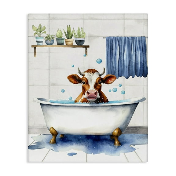 Stupell Industries Cattle Bathtime Suds Bath & Laundry Painting Wrapped Canvas Art Print Wall Art, 16 x 20