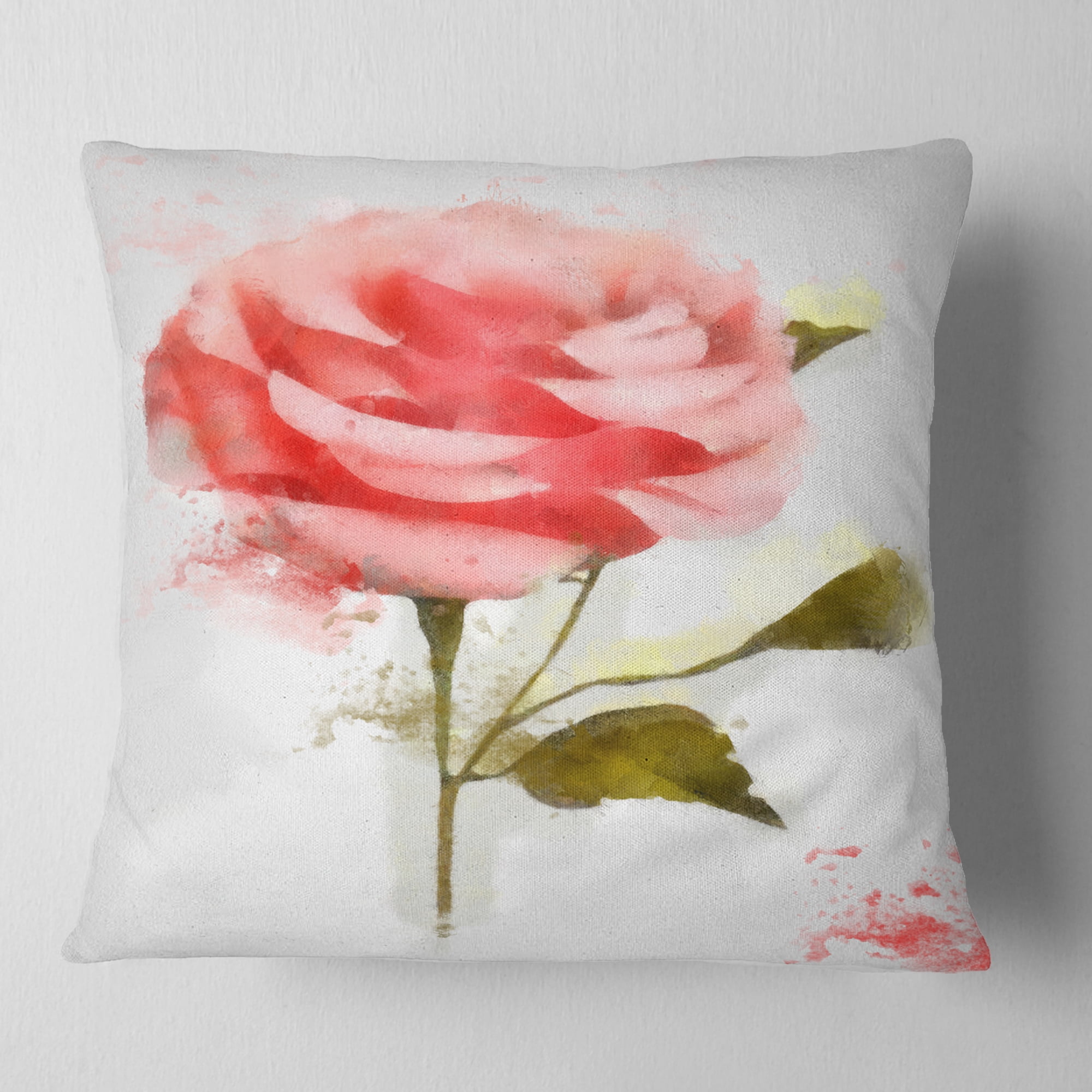 Designart Cute Pink Watercolor Rose Sketch - Flowers Throw Pillowwork - 16x16