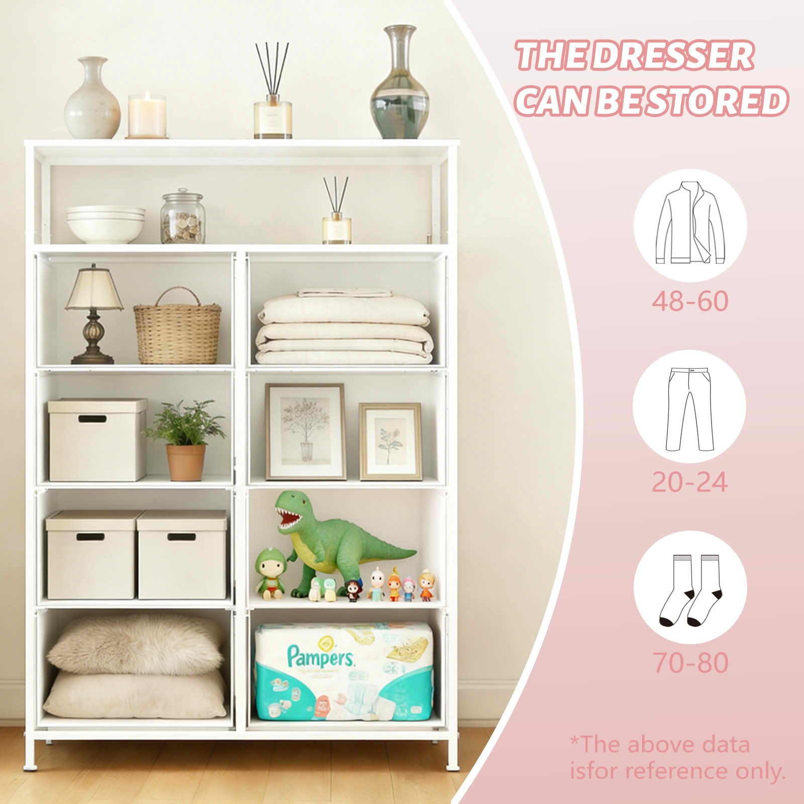 MAYEERTY 45.9-Inch 8-Drawer Fabric Dresser, Tall Storage Cabinet with Open Shelf for Bedroom Closet