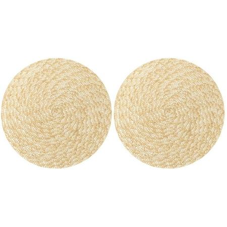 

Bestonzon 2pcs Wheat Straw Woven Placemat Decorative Place Mat Round Placemat Dining Table Decor