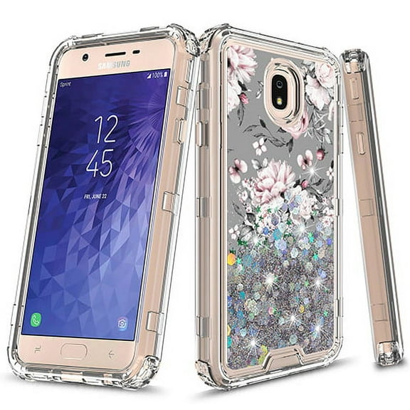 Samsung Galaxy J3 2018/J3 Achieve/Express Prime 3/Amp Prime 3/J3 Star/j3 Orbit/Sol 3/J3V 3rd Gen/J3 Aura Case, KAESAR Graphic Design Quicksand Liquid Floating Case for SM-J337 (Flower)