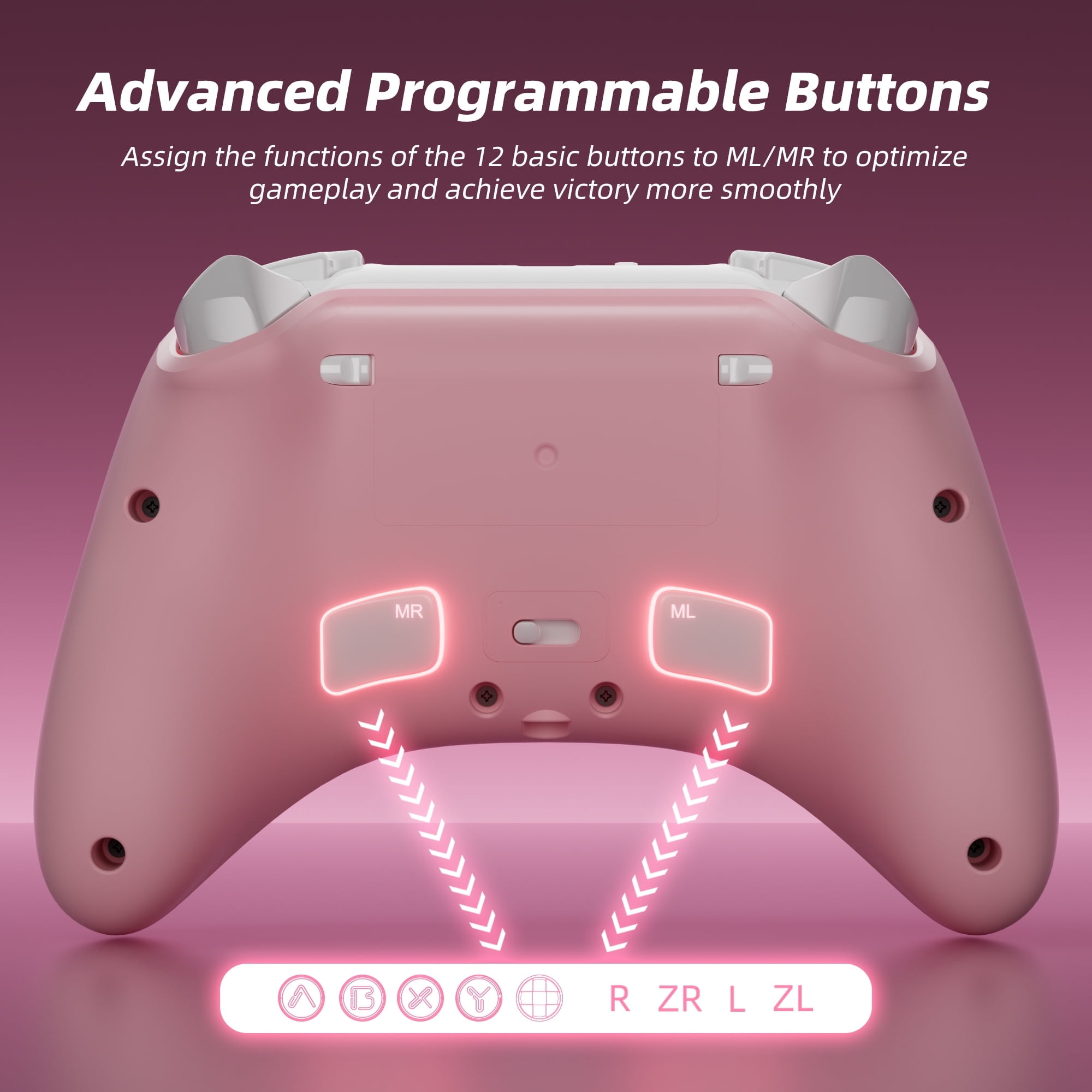 Wireless Game Controller Pink with Hall Effect Joysticks Triggers(No Drift), Bluetooth Gamepad for Nintendo Switch, Windows PC iOS Android Steam with Headphones Jack/Programmable/Turbo/Wakeup