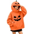 thumbnail image 3 of Yeaiivve Cute Hoodies for Kids Halloween Novelty Graphic Pullover Hoodie Oversized Pumpkin Zipper Hooded Sweatshirts Boys Girls Kangaroo Pocket Hoodies Orange 5 Years, 3 of 8