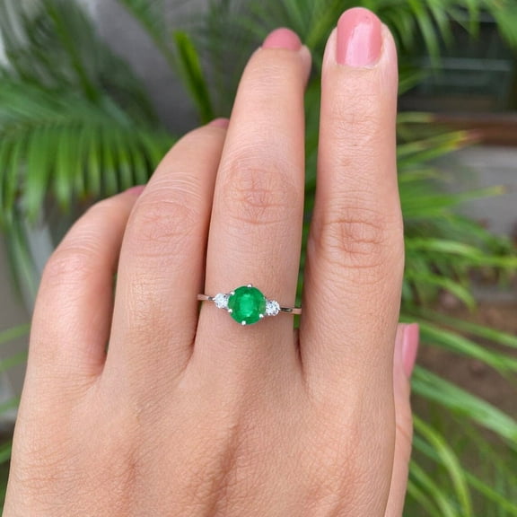 Beautiful Emerald Ring Natural Emerald Engagement Ring Three Stone Ring Handmade Jewelry Dainty Promise Ring May Birthstone