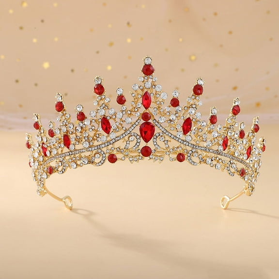 Namzi Wedding Tiara for Bride Princess Tiara Headband Bridal Crown,Crystal Rhinestone Hair Jewelry Decor for Queen Girl Bride Birthday Prom Wedding Pageant Halloween Costume Party(Red)